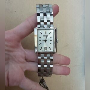 Vintage Seiko Rectangular Silver Watch | c. 1999 | New w/ Tag | Unisex